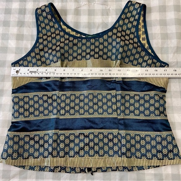 2/40$ Boon Thai Silk top large blue gold tank top boxy debardeur sleeveless - Picture 8 of 10
